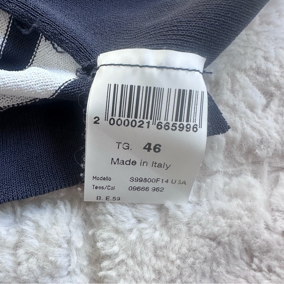 Peserico Tricot | Navy & Cream Long Sleeve Knitted Stripe Sweater | Size Large - Picture 4 of 8